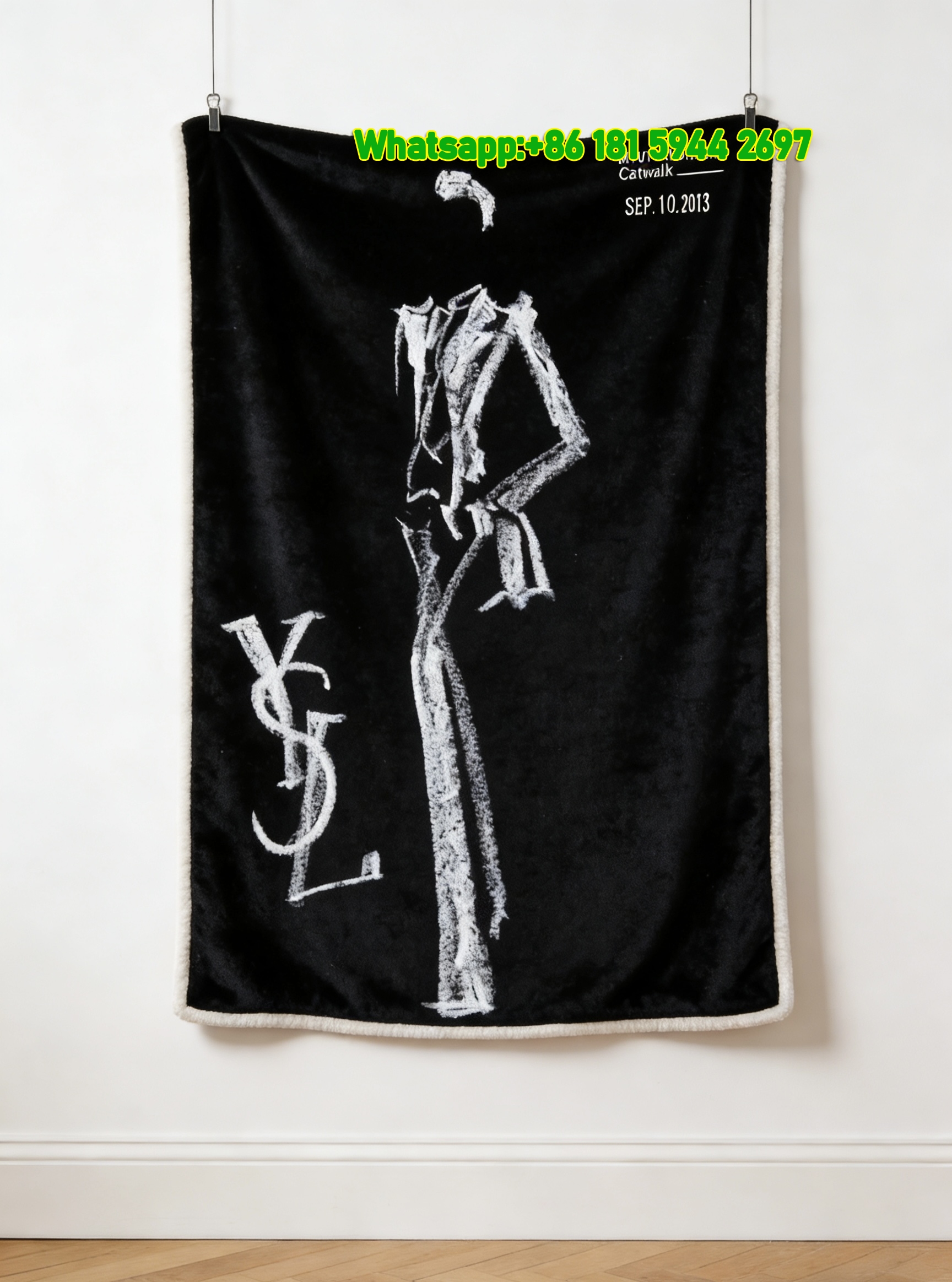 Yves Saint Laurent YSL Black and White Fashion Sketch Print Flannel Throw Blanket IMG_3280
